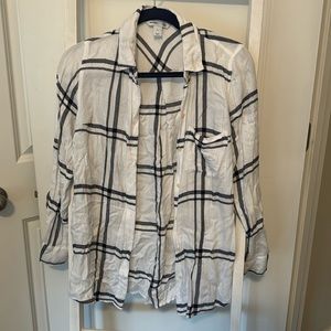 Blue and white plaid shirt